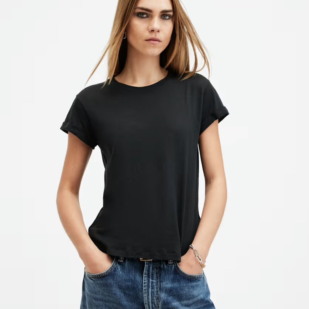 All Saints Classic Black Rolled Sleeve Tee